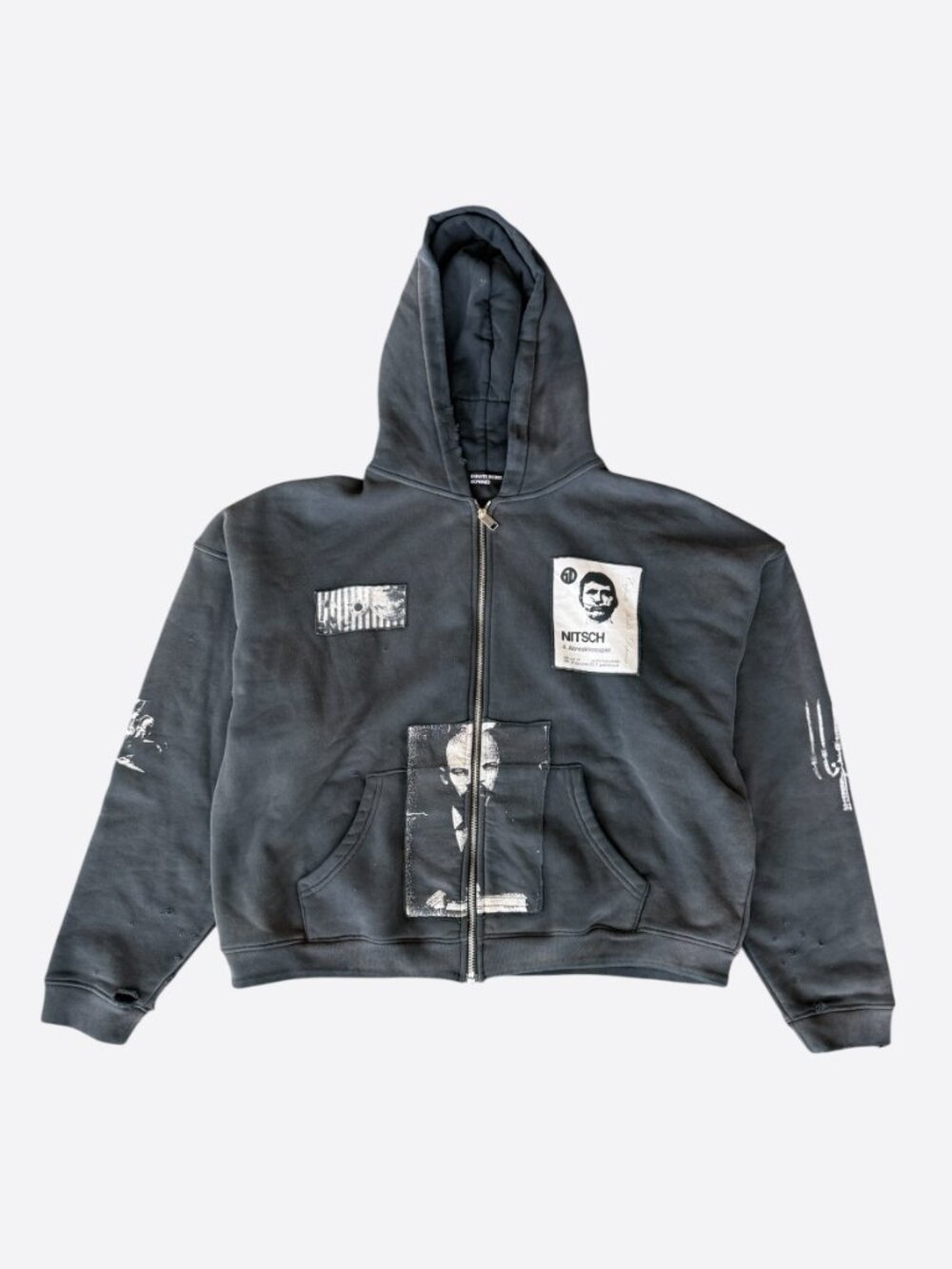 Enfants Riches Deprimes Black & White Lenin's Nap Time Patchwork Zip Up Hoodie